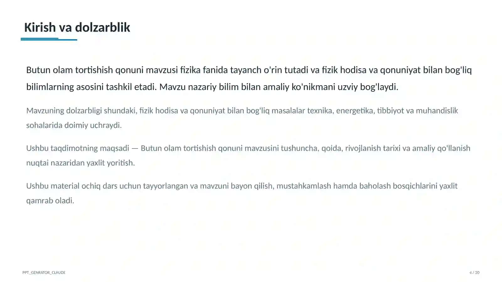 Butun olam tortishish qonuni (9-sinf) 4