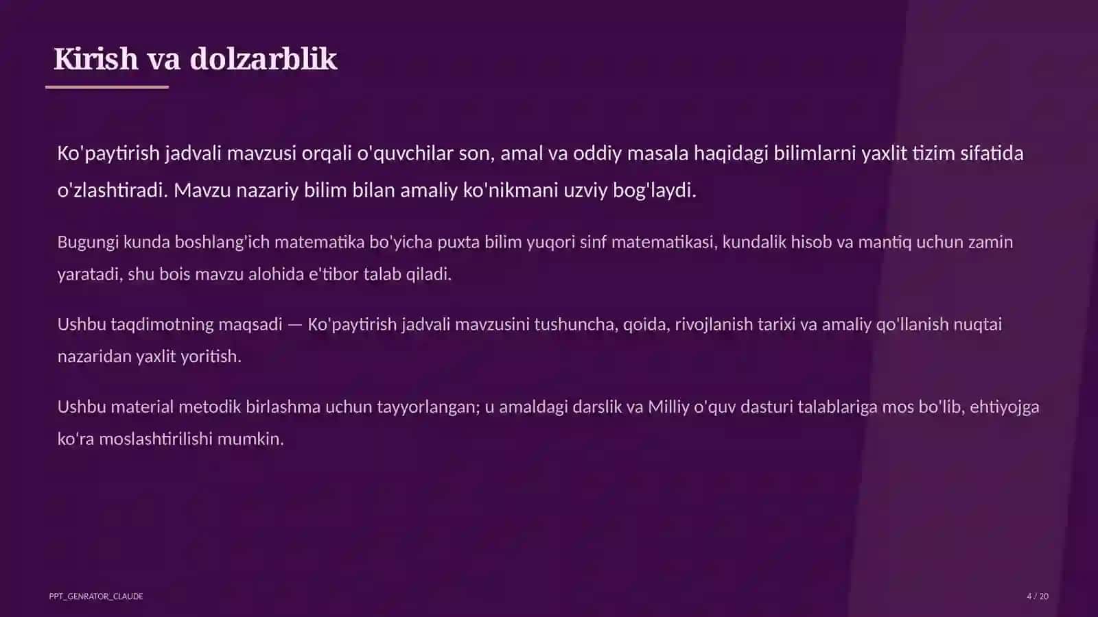 Ko'paytirish jadvali (2-sinf) 4