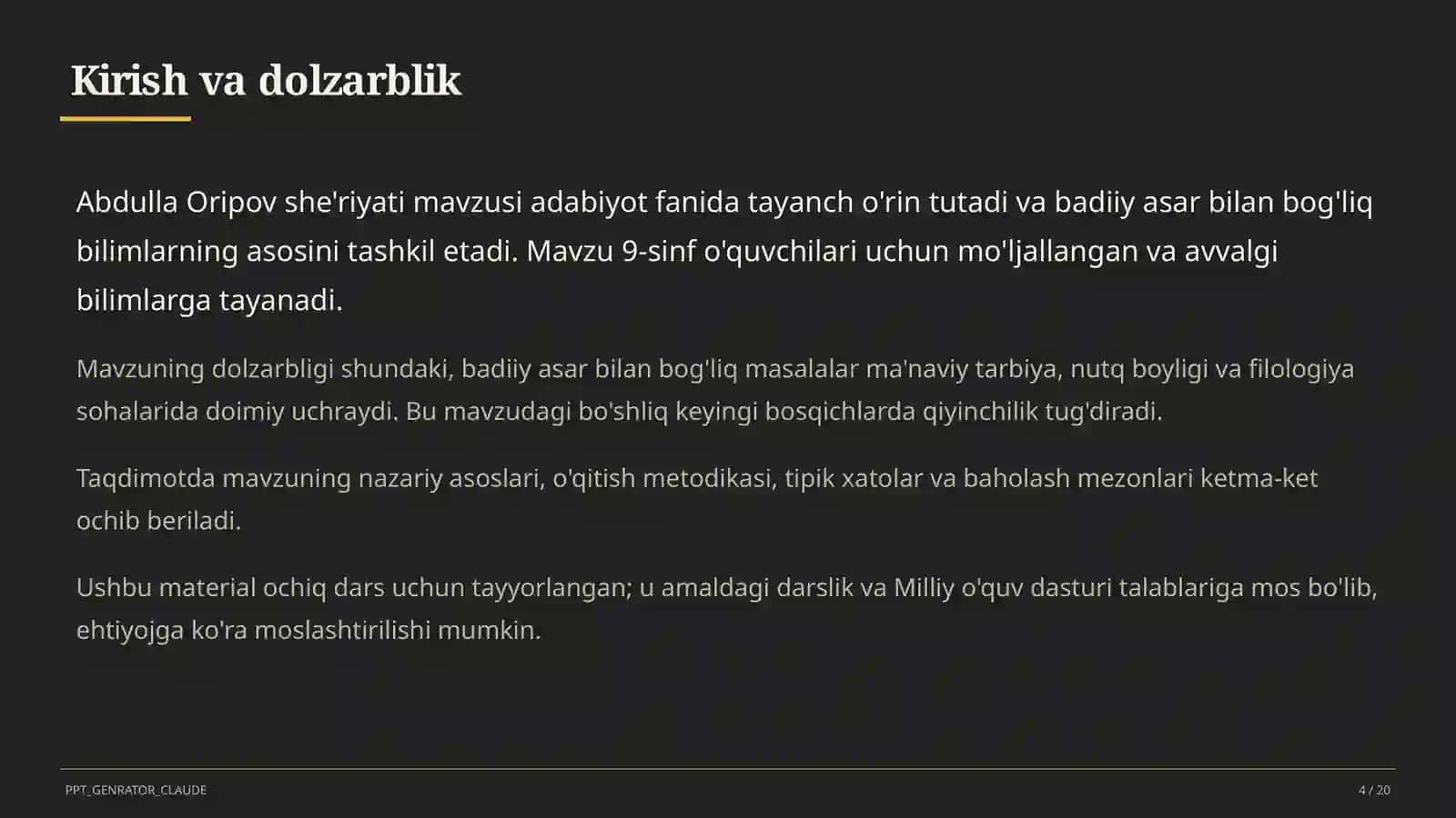 Abdulla Oripov she'riyati (9-sinf) 4
