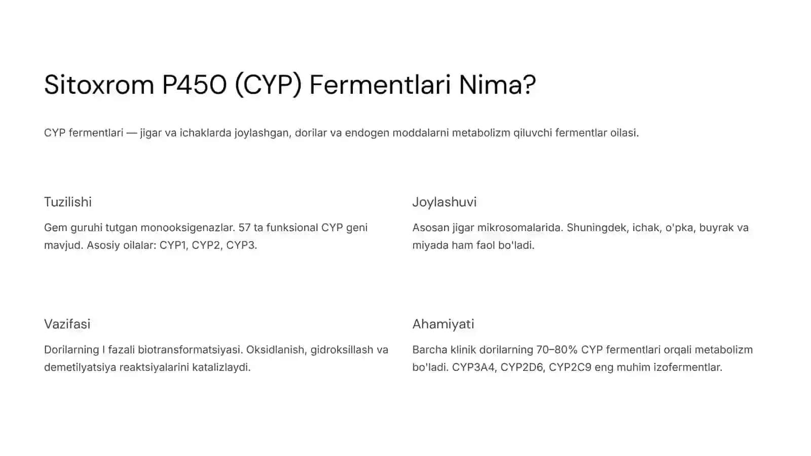 Sitoxrom P450 genipolimorfizmi, davolashning personifikasiya asoslari 4