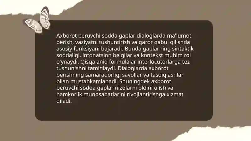 Sodda gaplarning nutqiy qo'llanishi va pragmatik xususiyatlari (mulloqot shakllari asosida) 4