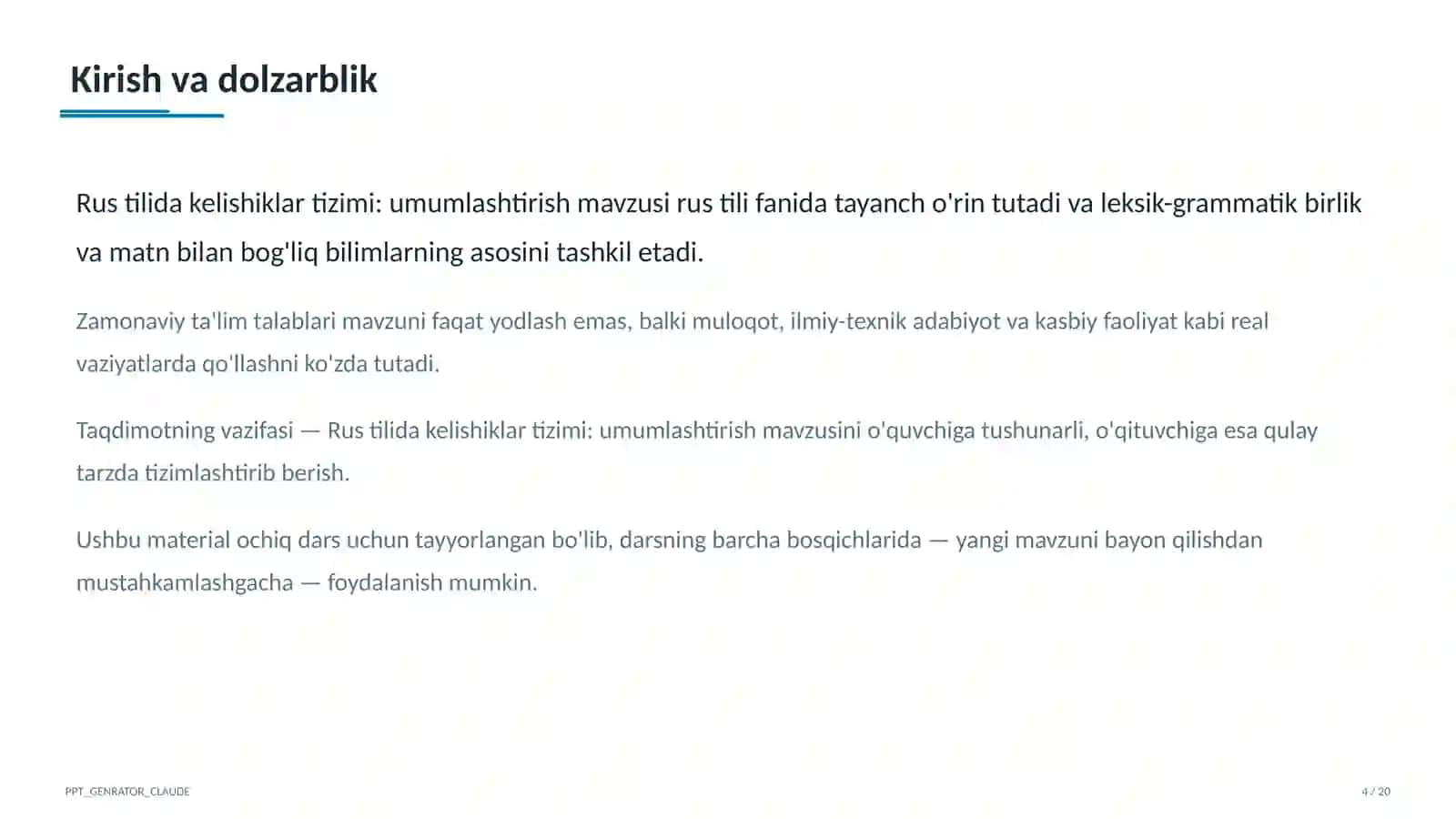 Rus tilida kelishiklar tizimi: umumlashtirish (6-sinf) 4