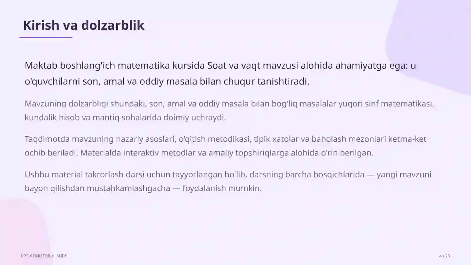 Soat va vaqt (1-sinf) 4