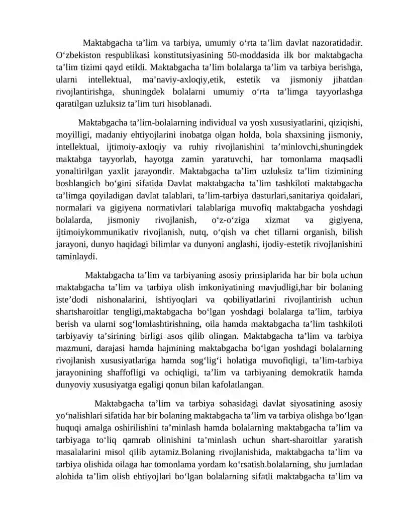 "MAKTABGACHA TA’LIM TASHKILOTI TARBIYACHISI’’ YO’NALISHI 64-GURUH TINGLOVCHISI 4