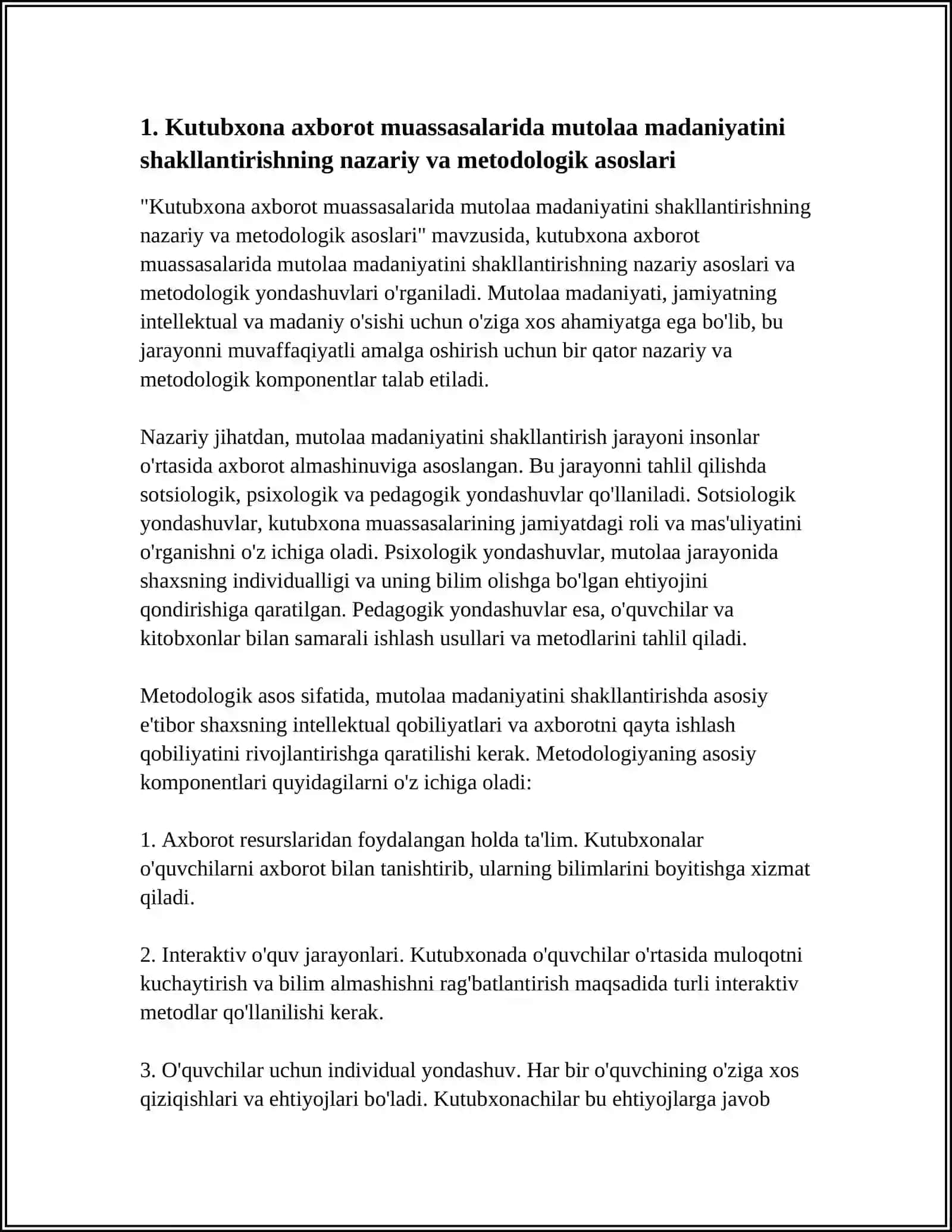 KUTUBXONA AXBOROT MUASSASALARIDA MUTOLAA MADANIYATINI SHAKLLANTIRISH 4