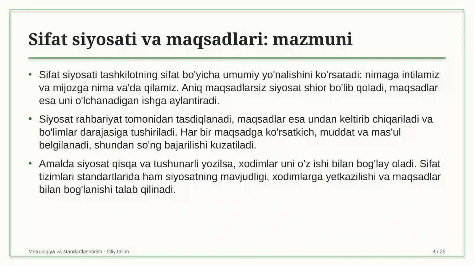 tamaki sanoatida sifat siyosati va maqsadlarini belgilash 8971 4