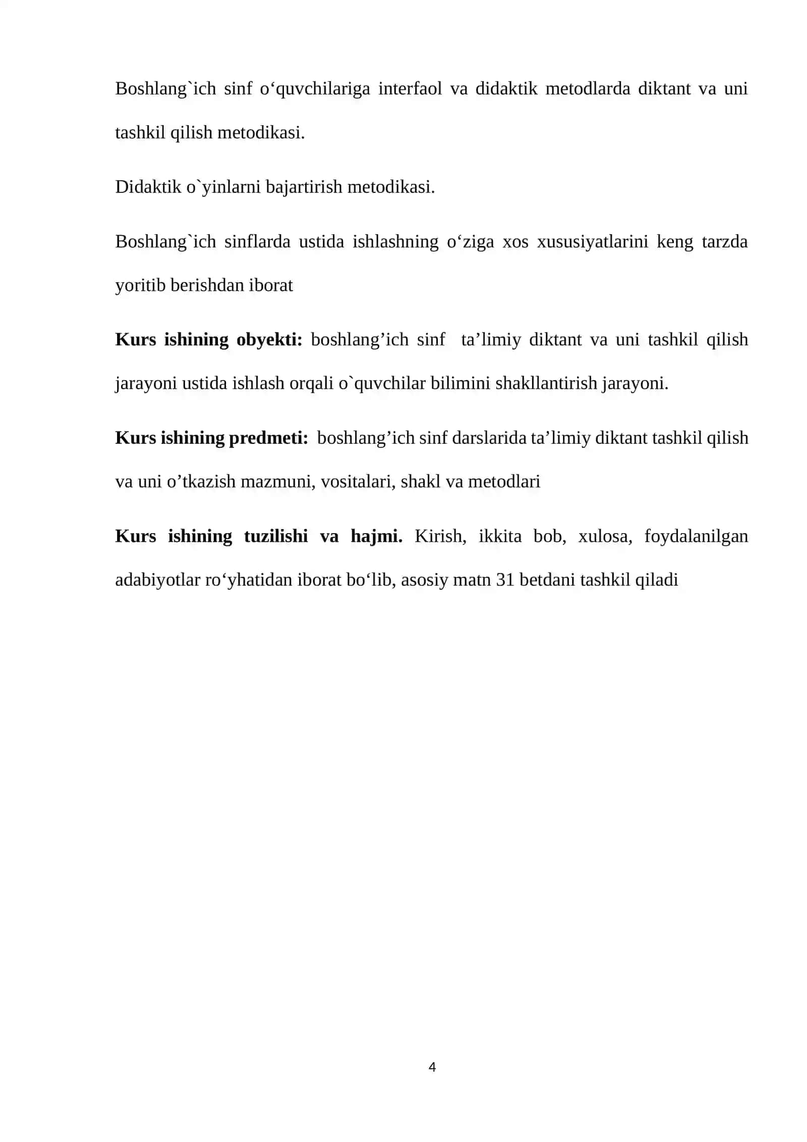 KURS ISHI BOSHLANG`ICH SINFLARDA TA’LIMIY DIKTANT VA UNI TASHKIL ETISH 4