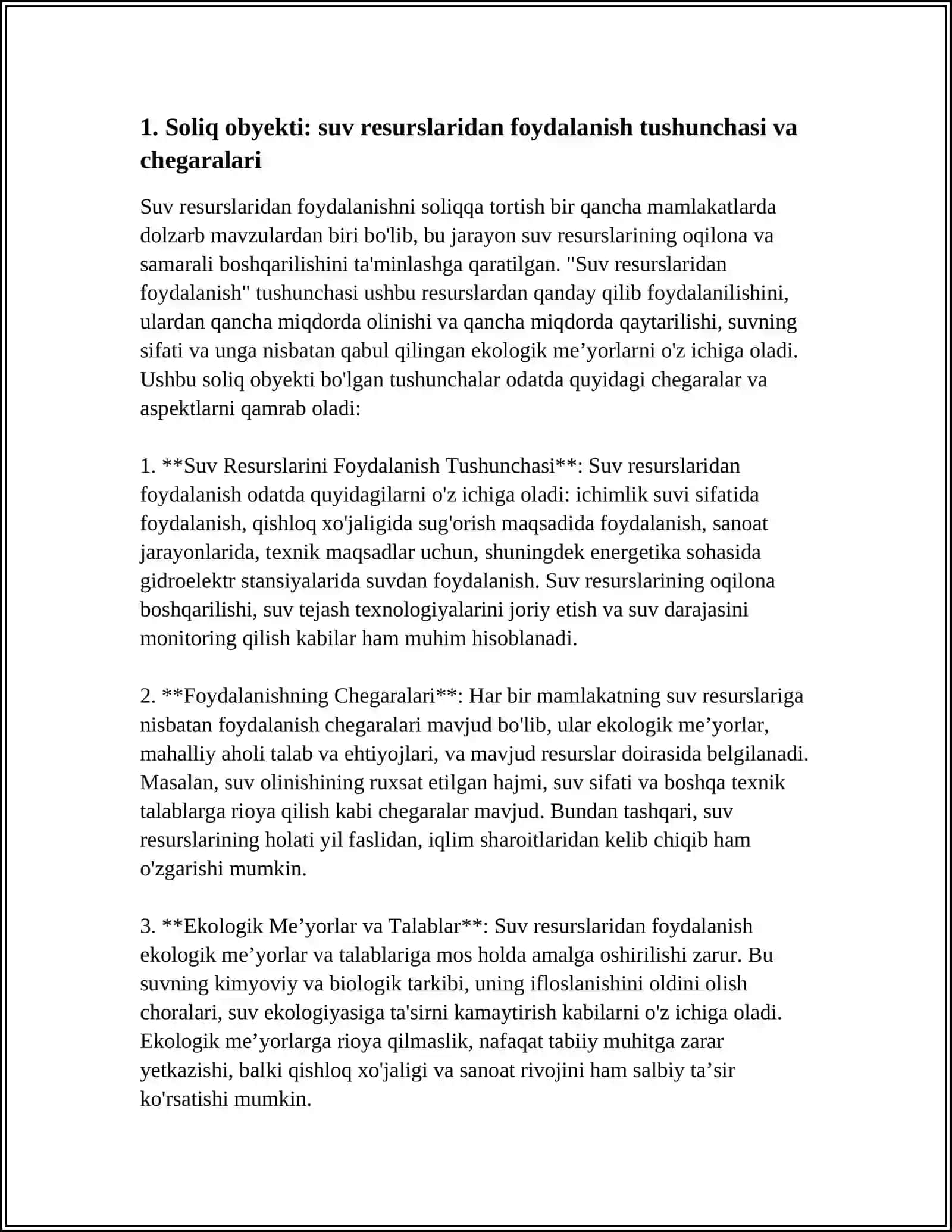 SUV RESURSLARIDAN FOYDALANGALIGNI SOLIQ 4