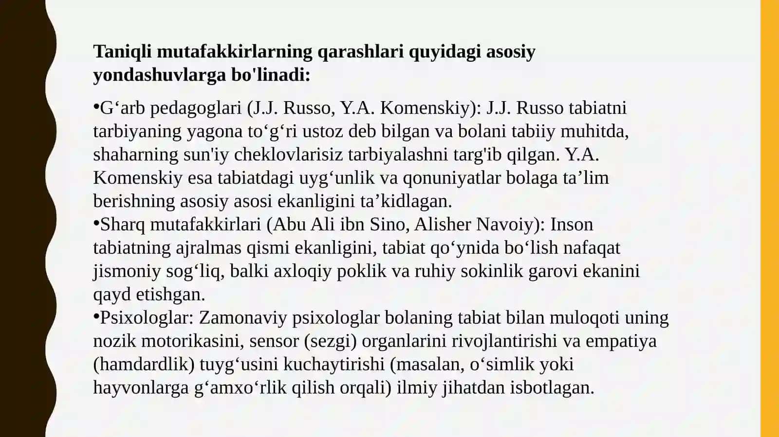 Pedagog-psixologlarning bola tarbiyasida tabiatning ahamiyati haqidagi ta’limotlari 4