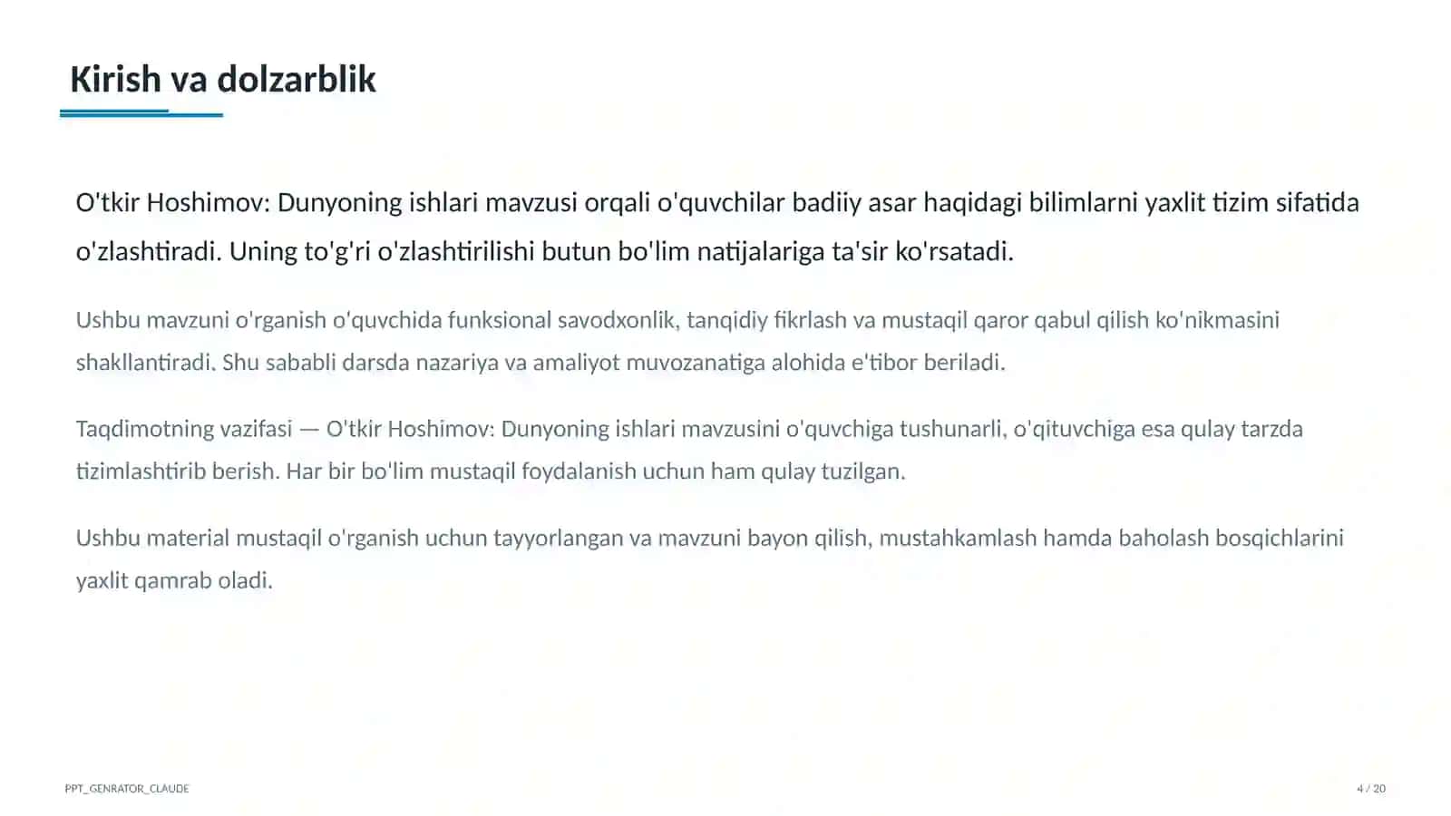 O'tkir Hoshimov: Dunyoning ishlari (7-sinf) 4