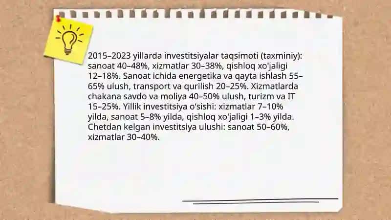 O'zbekiston Respublikasida investitsiyalar dinamikasi tahlili 4