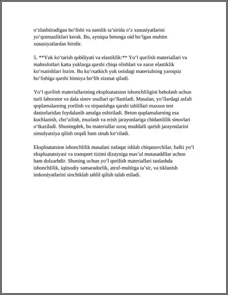 Yoʻl Qurilish Materiallari va Mahsulotlarining Eksploatatsion Ishonchliligini Baholash 4