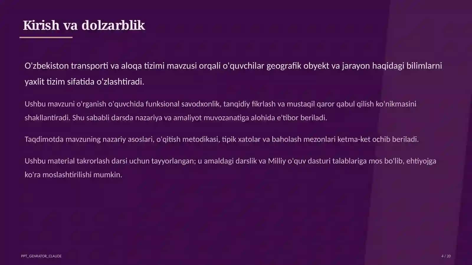 O'zbekiston transporti va aloqa tizimi (9-sinf) 4