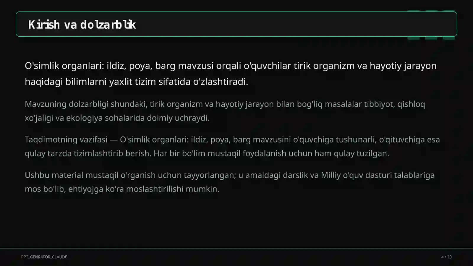 O'simlik organlari: ildiz, poya, barg (5-sinf) 4