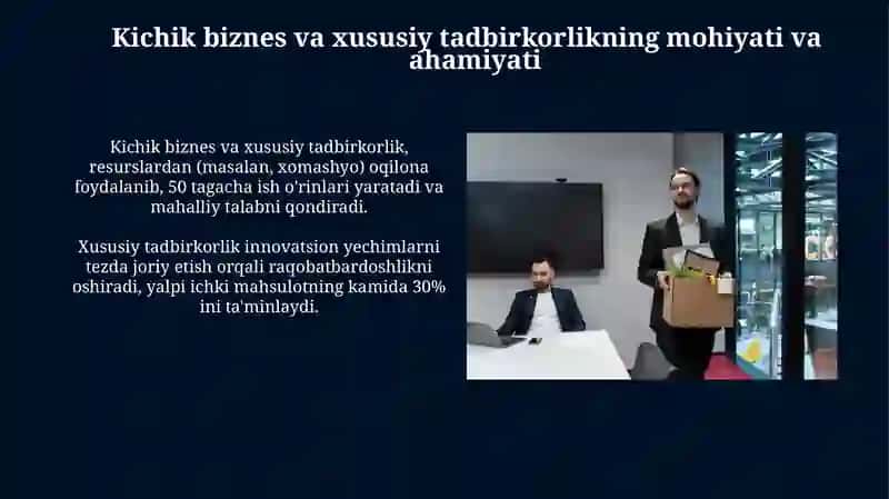Aholinining bandlik muammosini tashkil etishda kichik biznes va xususiy tadbirkorlikni o'rni 4