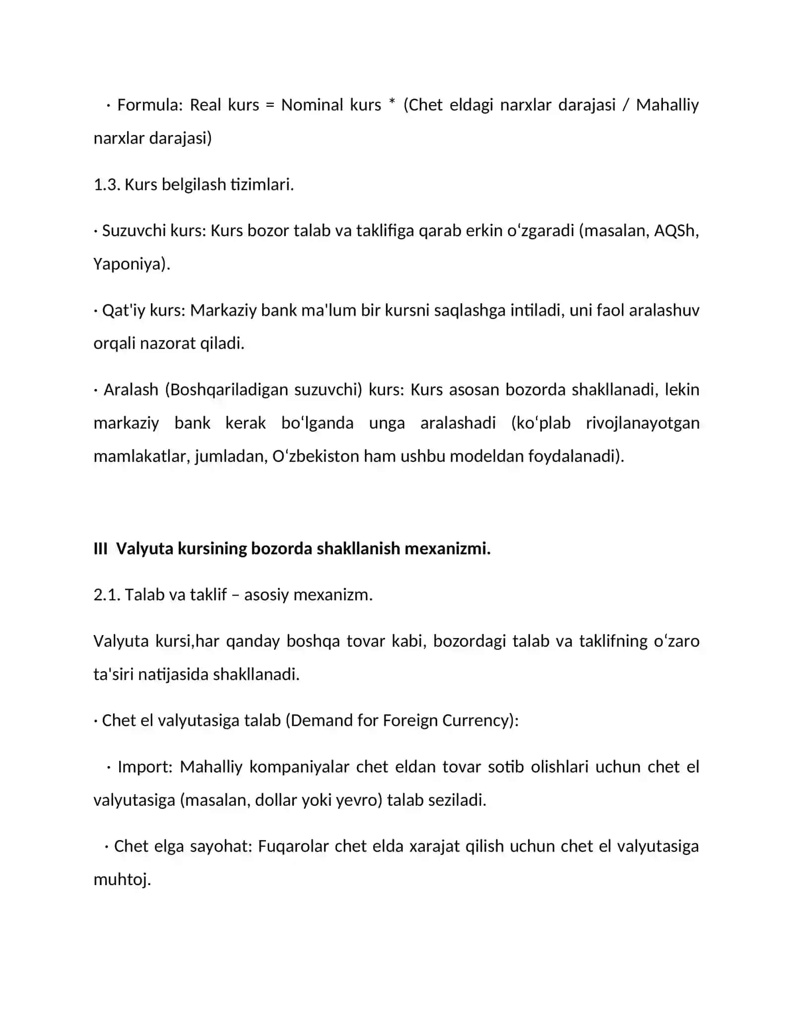 VALYUTA KURSI SHAKLLANISHI VA UNGA TE'SIR QILUVCHI OMILLAR 4