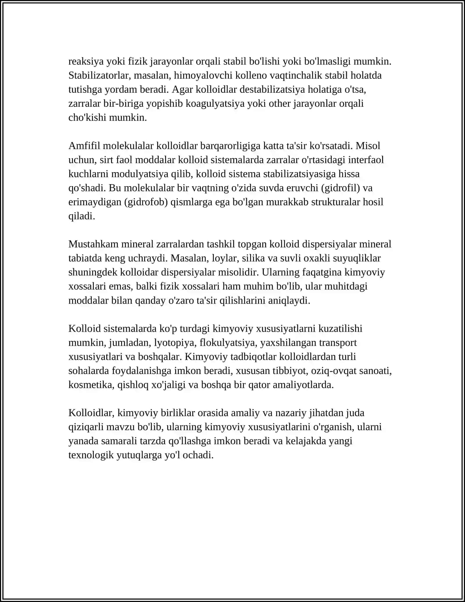 Kolloid sistemalar va kimyoviy tarbiya 4
