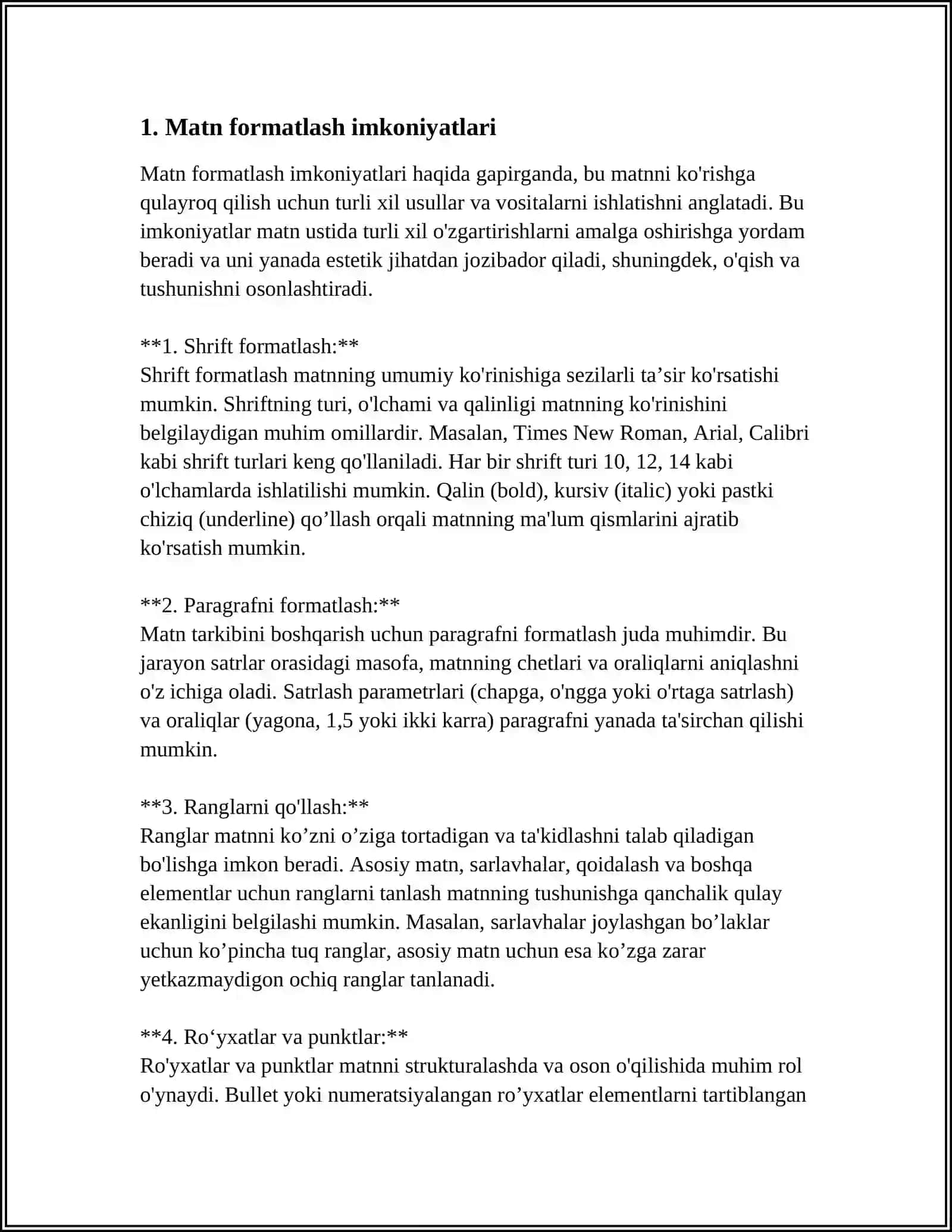 MICROSOFT WORD MATN MUXARRIRNING KENG IMKONIYOTLARINI FOYLANISH 4