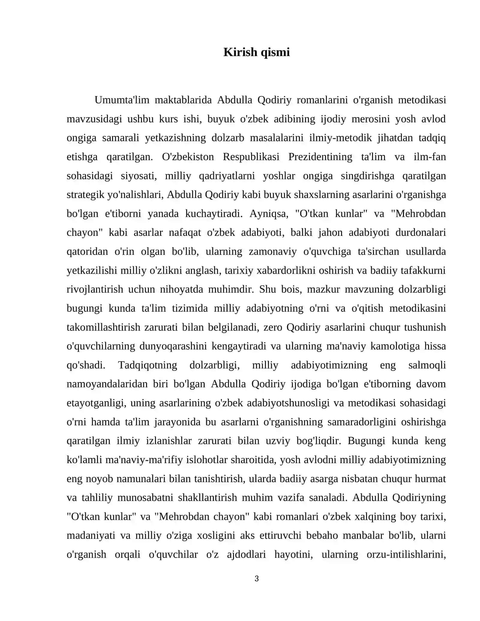 Umumta'lim maktablarida Abdulla Qodiriy romanlarini ("O'tkan kunlar", "Mehrobdan chayon") o'rganish metodikasi 4