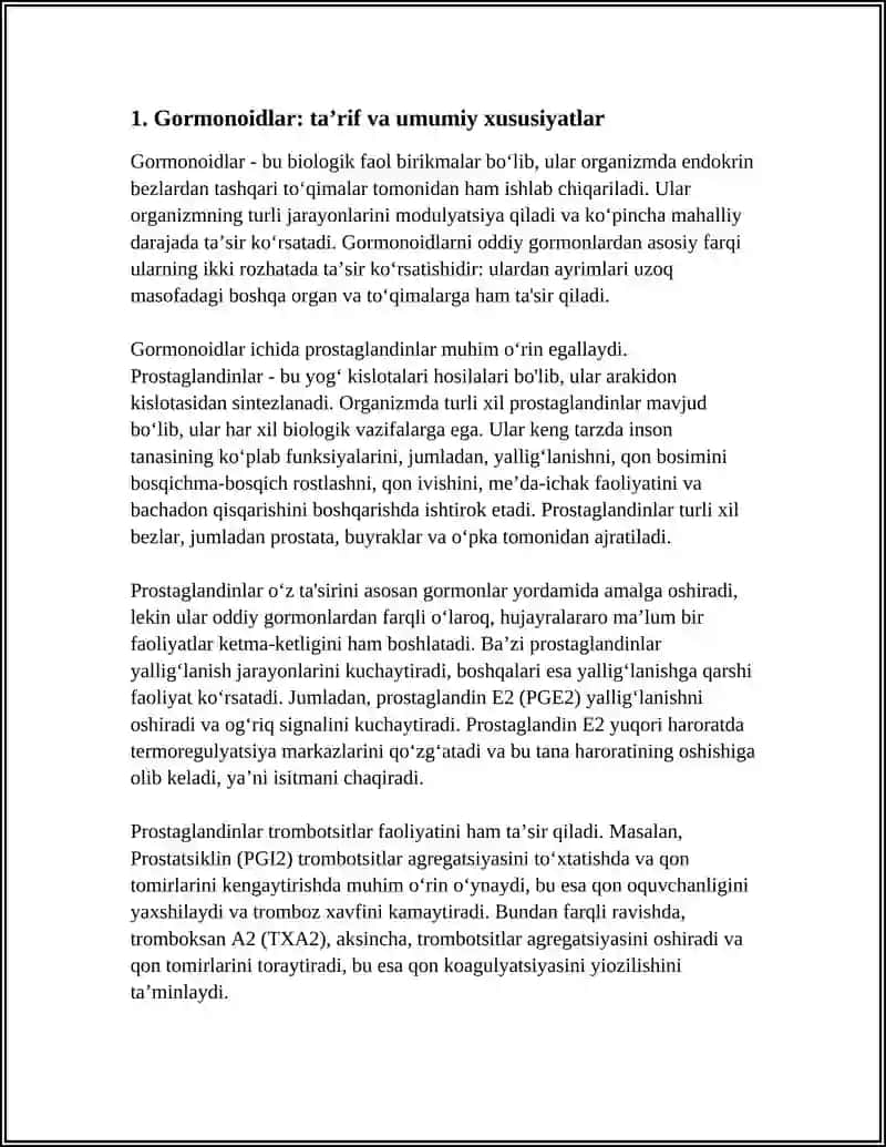 GORMONOIDLAR. PROSTAGLANDINLAR VA ULARNING BIALOGIK AHAMIYATI 4