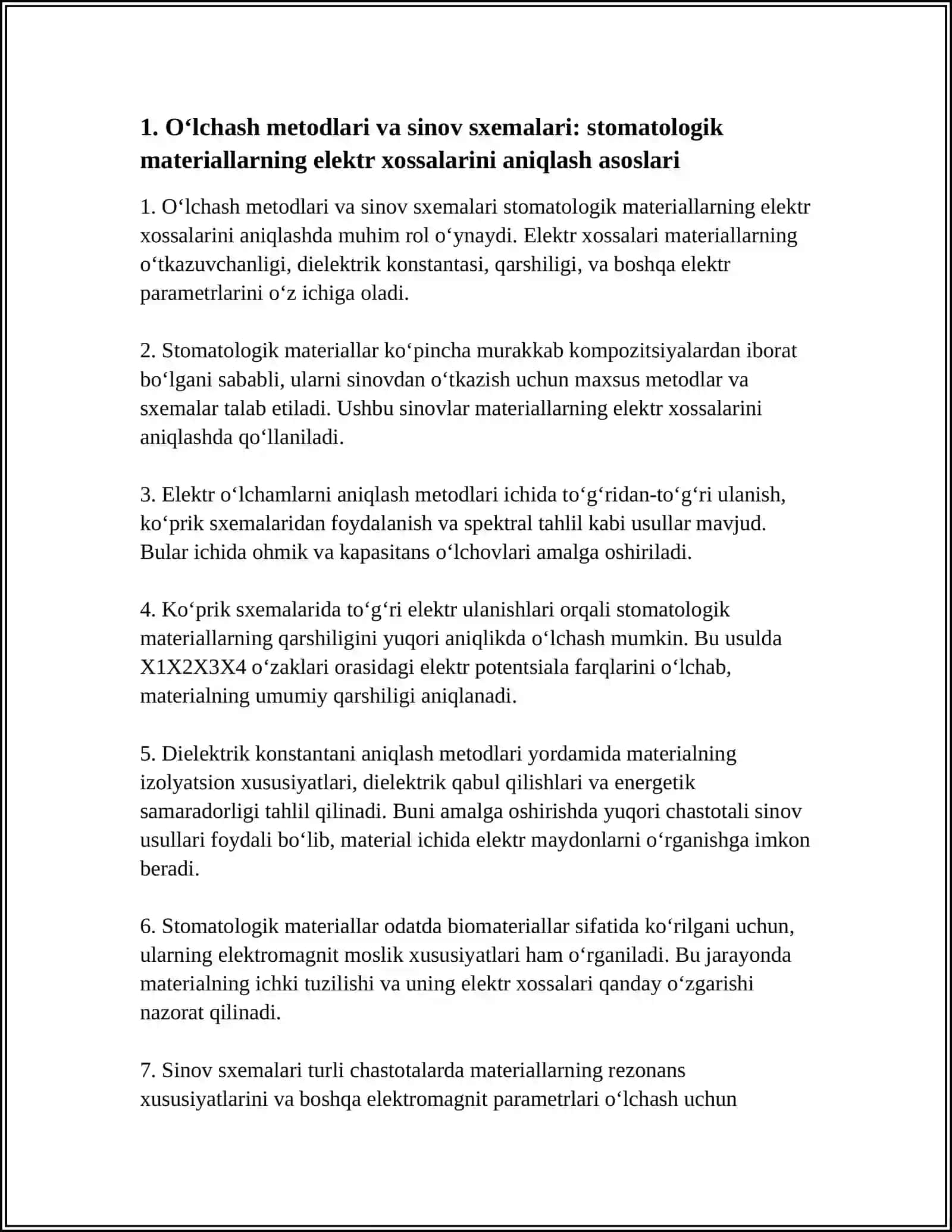 STOMATOLOGIK MATERIALLARNING ELEKTRIK XOSSALARINI ANIQLASH USULLARI 4