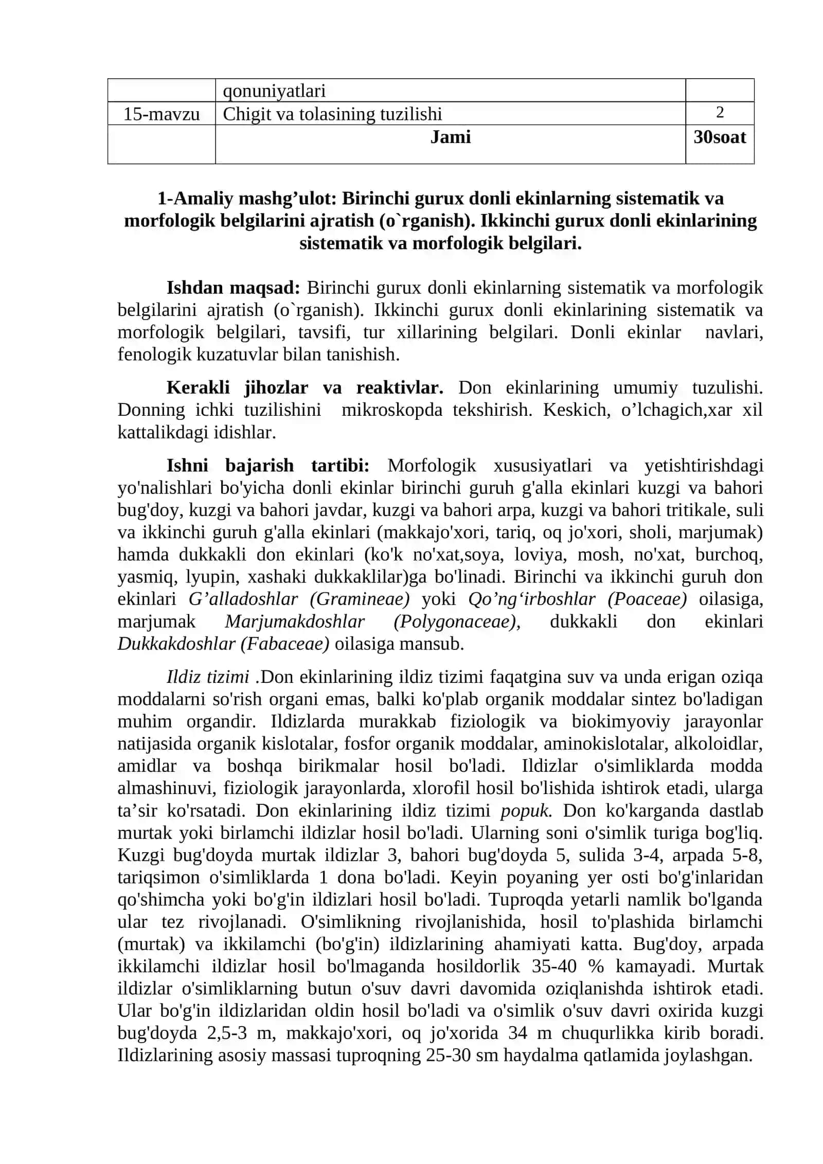 O’simlikshunoslik fanidan amaliy mashg’ulotlar 4
