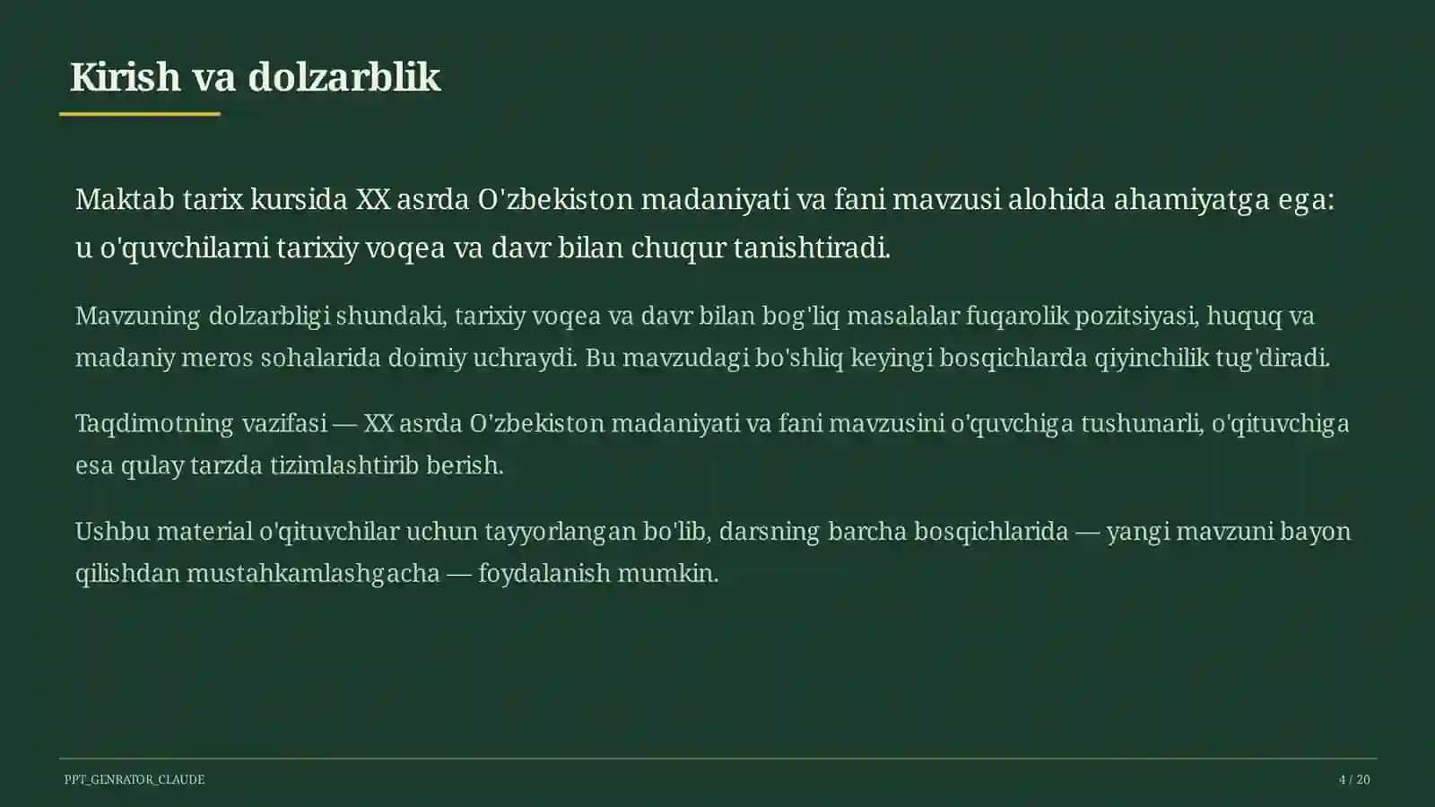 XX asrda O'zbekiston madaniyati va fani (10-sinf) 4