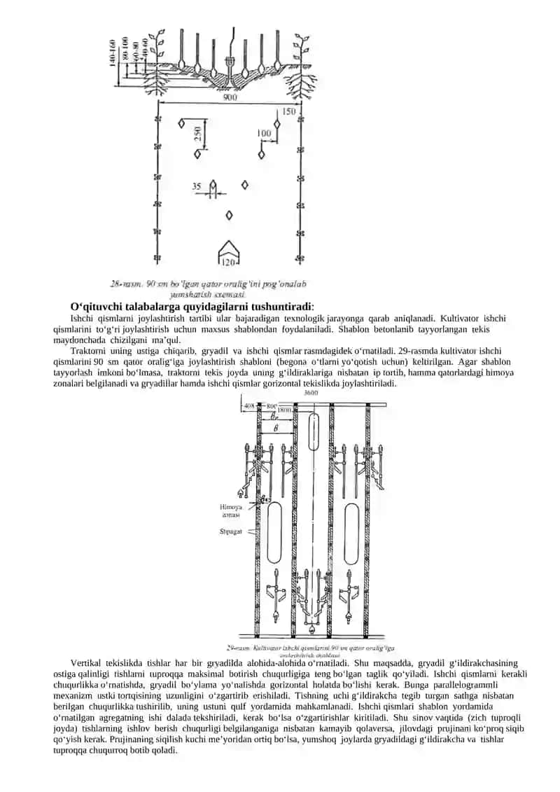Qator orasiga ishlov berish agregatining tarkibini tanlash, agregatni tuzish, uni ishga tayyorlash 4
