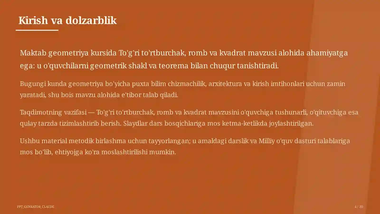 To'g'ri to'rtburchak, romb va kvadrat (8-sinf) 4