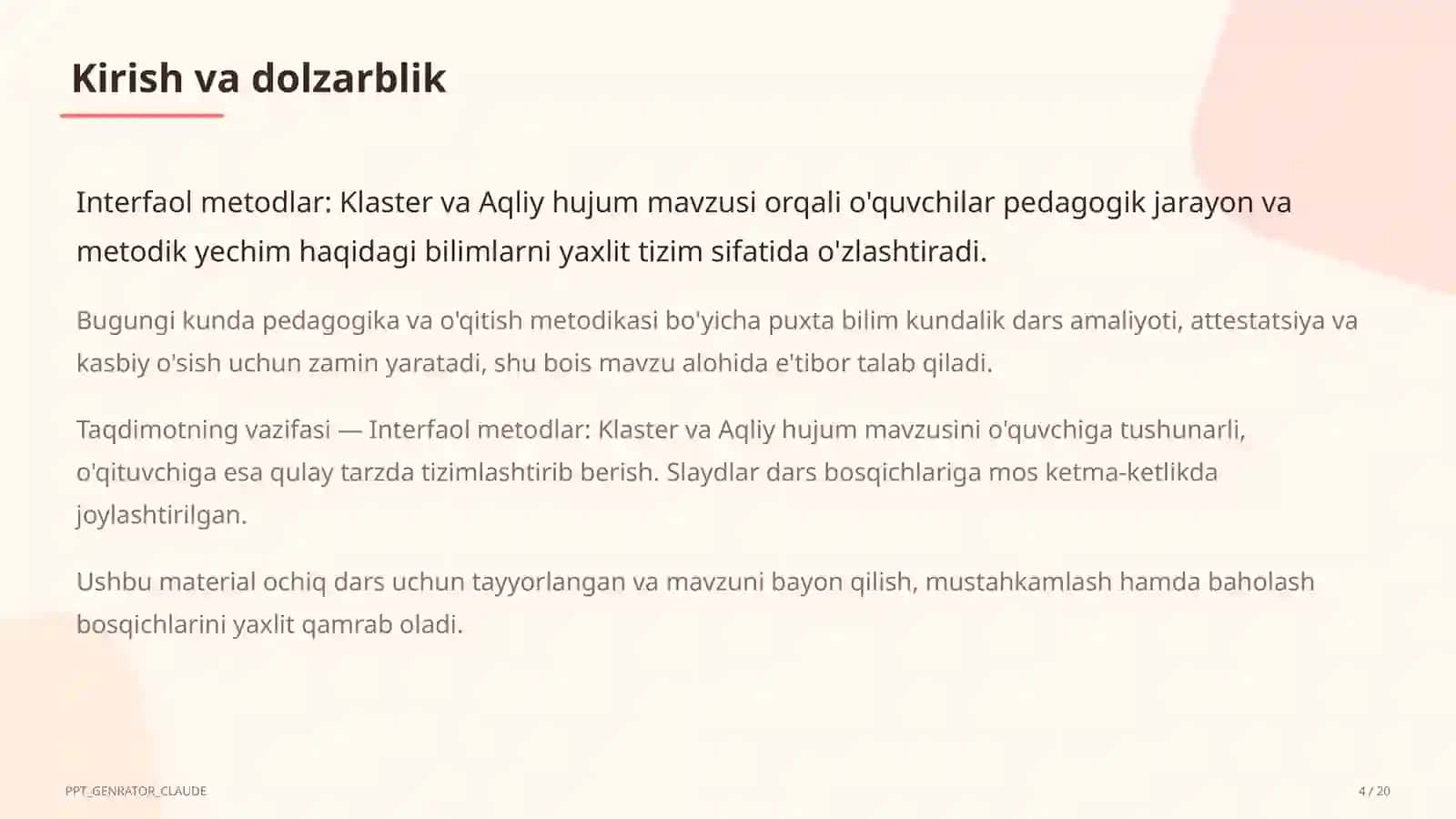 Interfaol metodlar: Klaster va Aqliy hujum 4