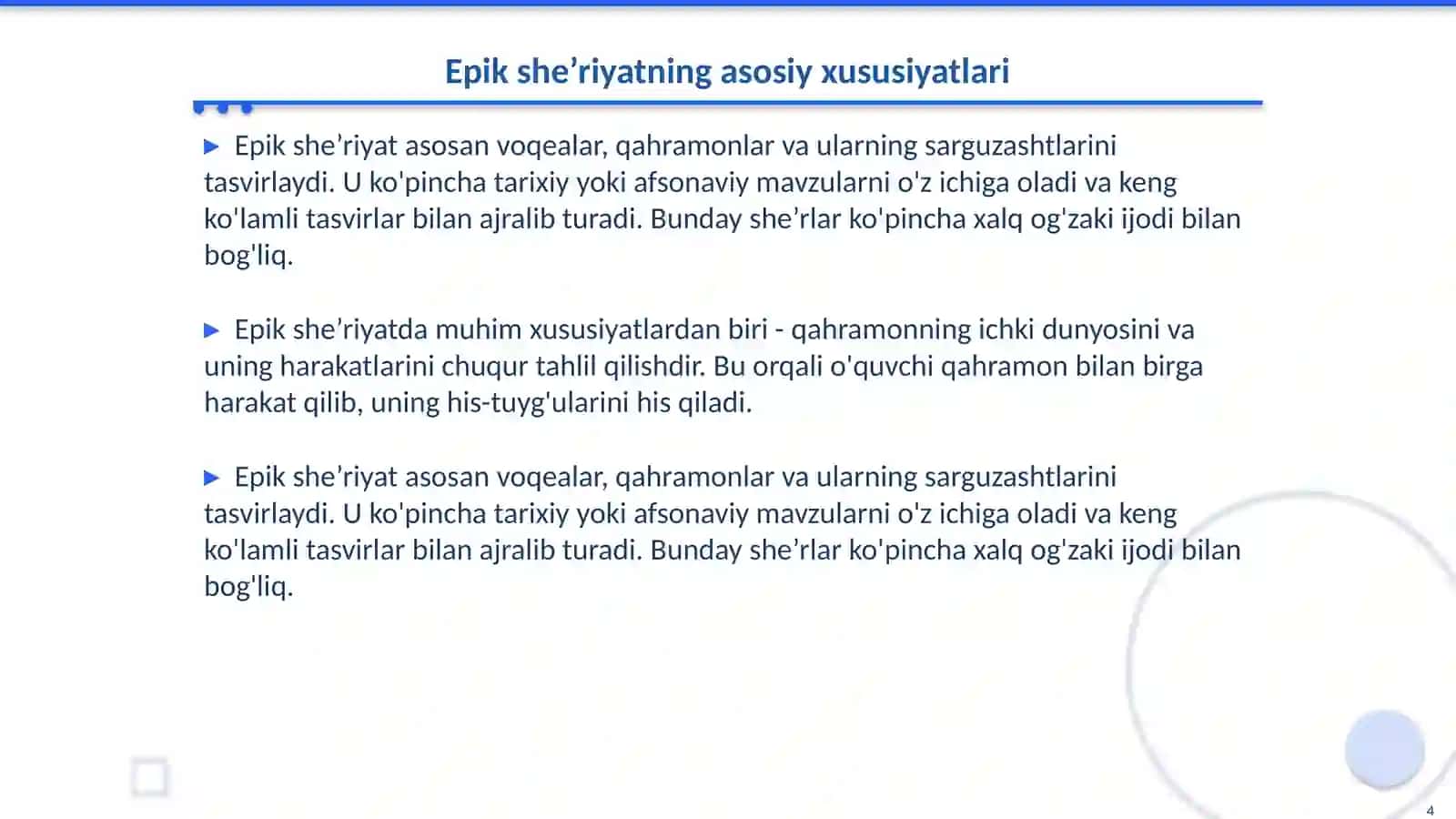 Mumtoz adabiyotda adabiy turlar va she’r navlari. Epik she’riyat 4