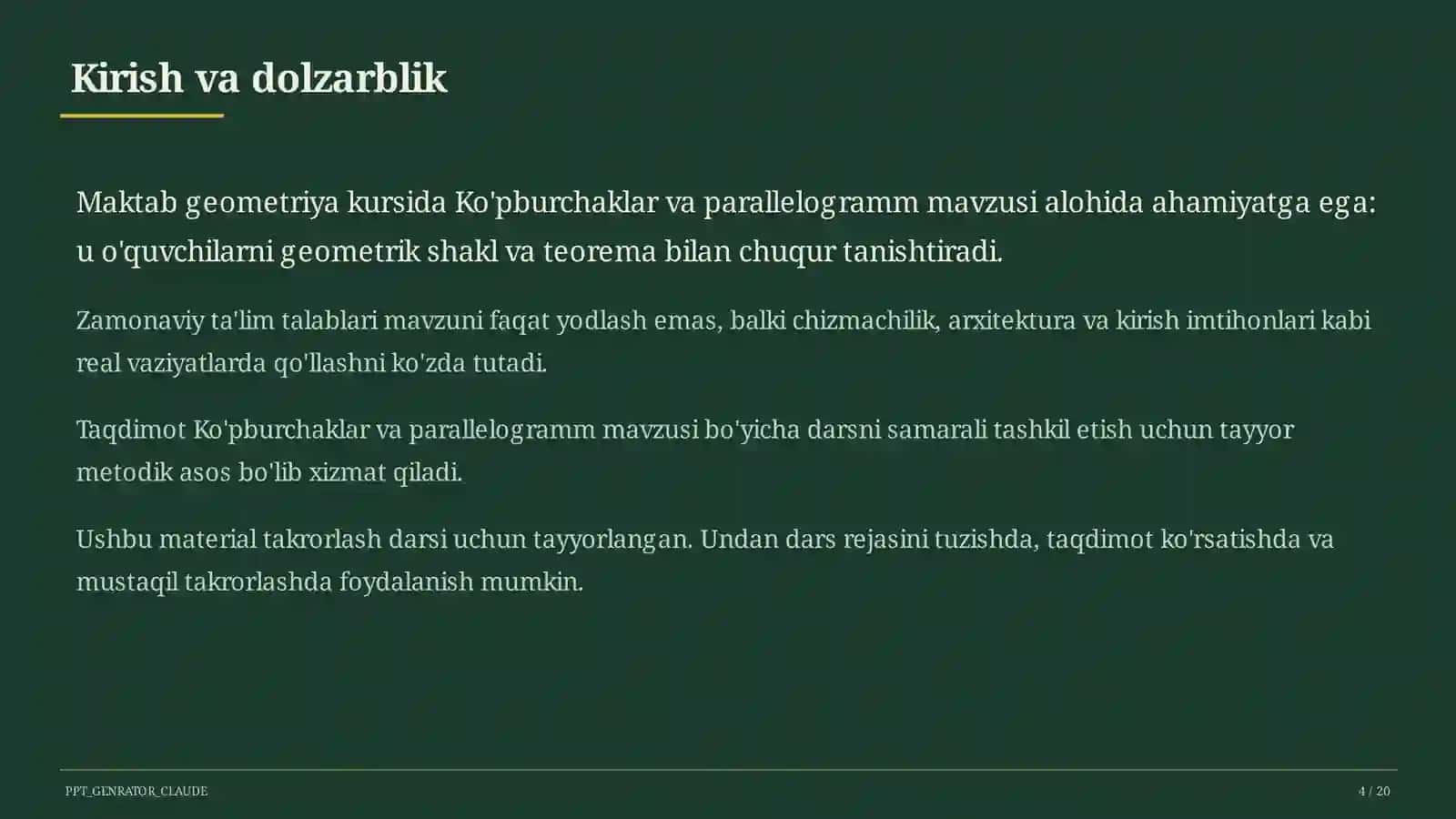Ko'pburchaklar va parallelogramm (8-sinf) 4