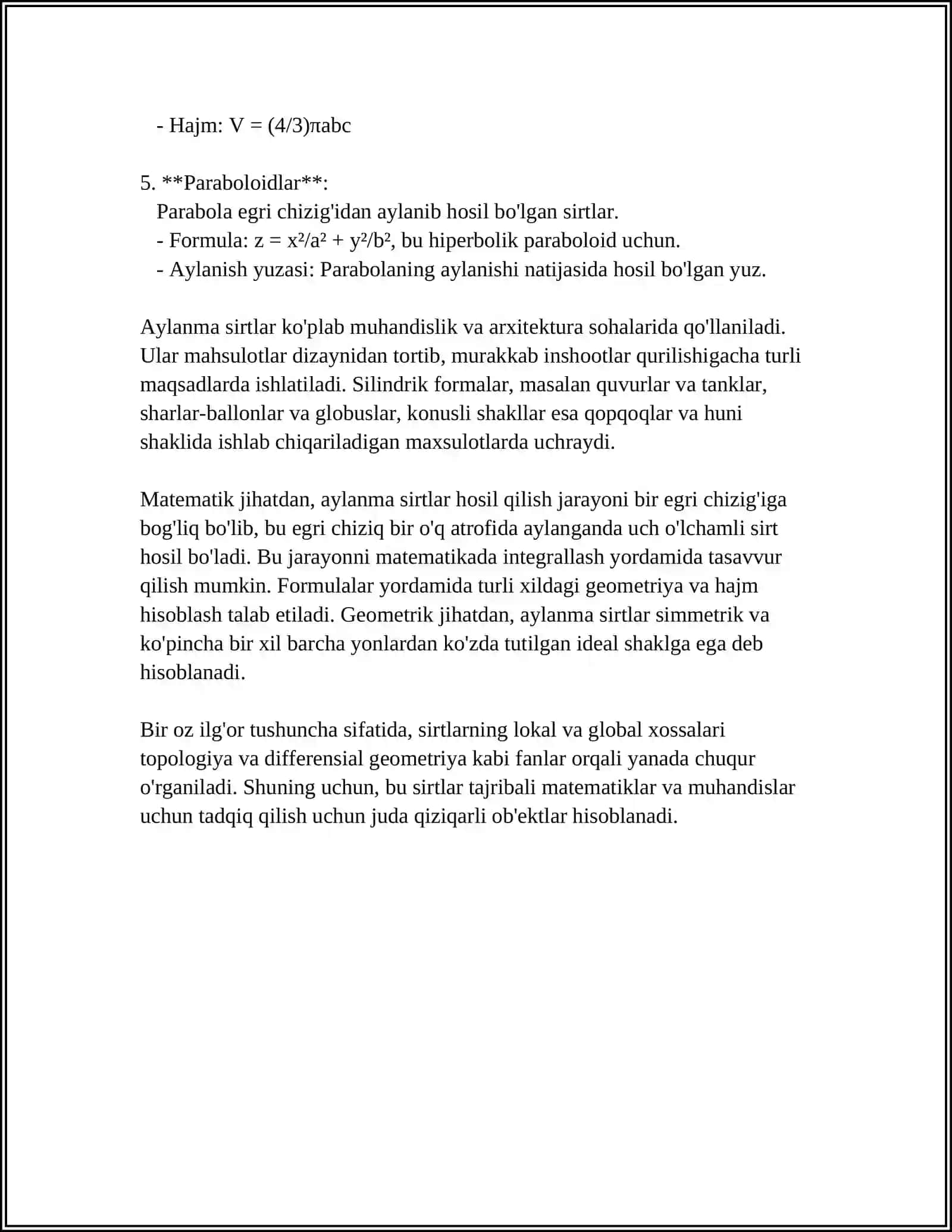 AYLANMA SIRTLAR VA ULARNING TENGLAMALARI 4
