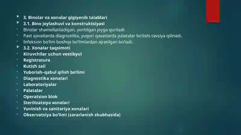 Davolash profilaktika muassasalari uchun gigiyenik talablar 4