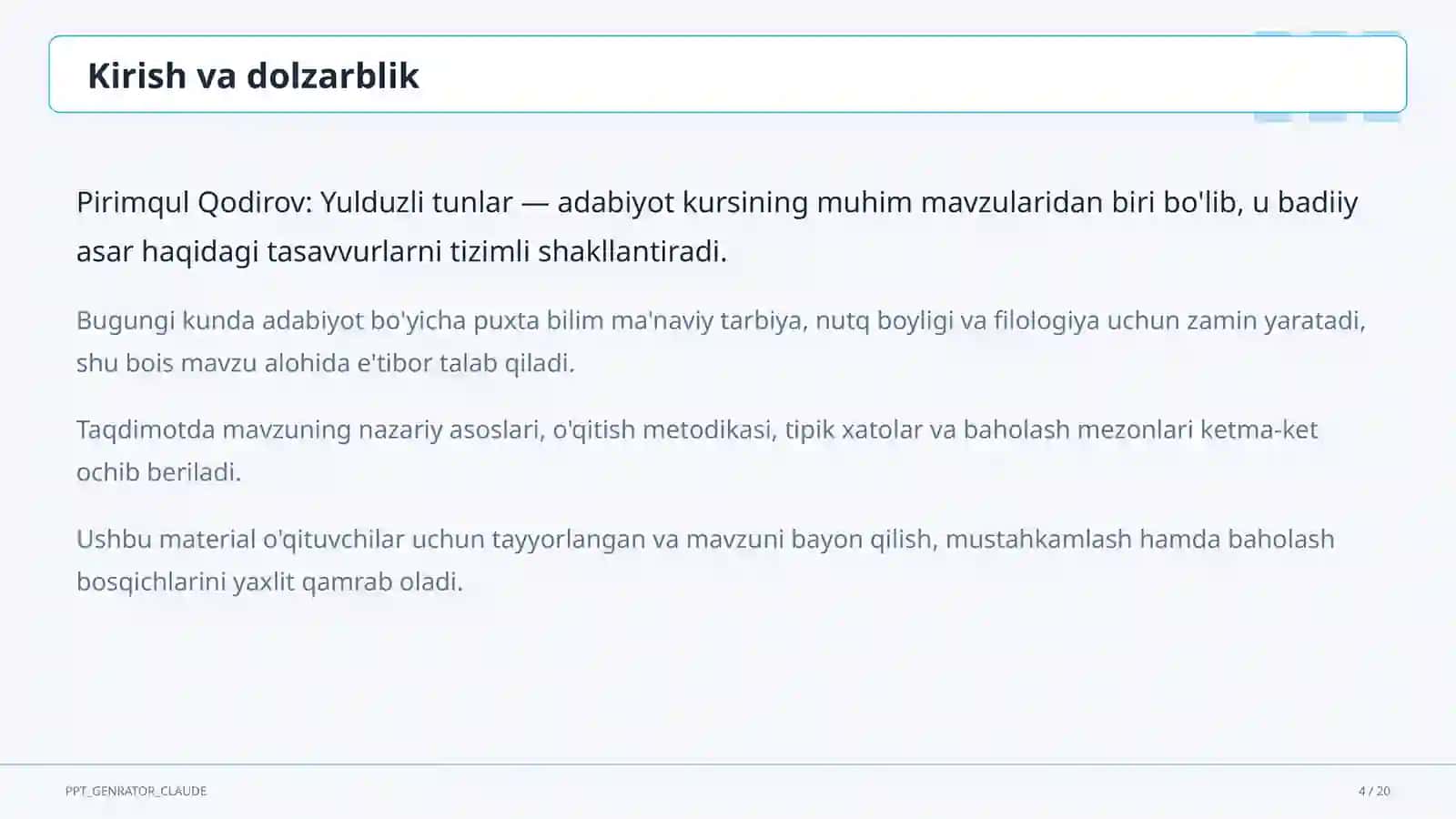 Pirimqul Qodirov: Yulduzli tunlar (11-sinf) 4
