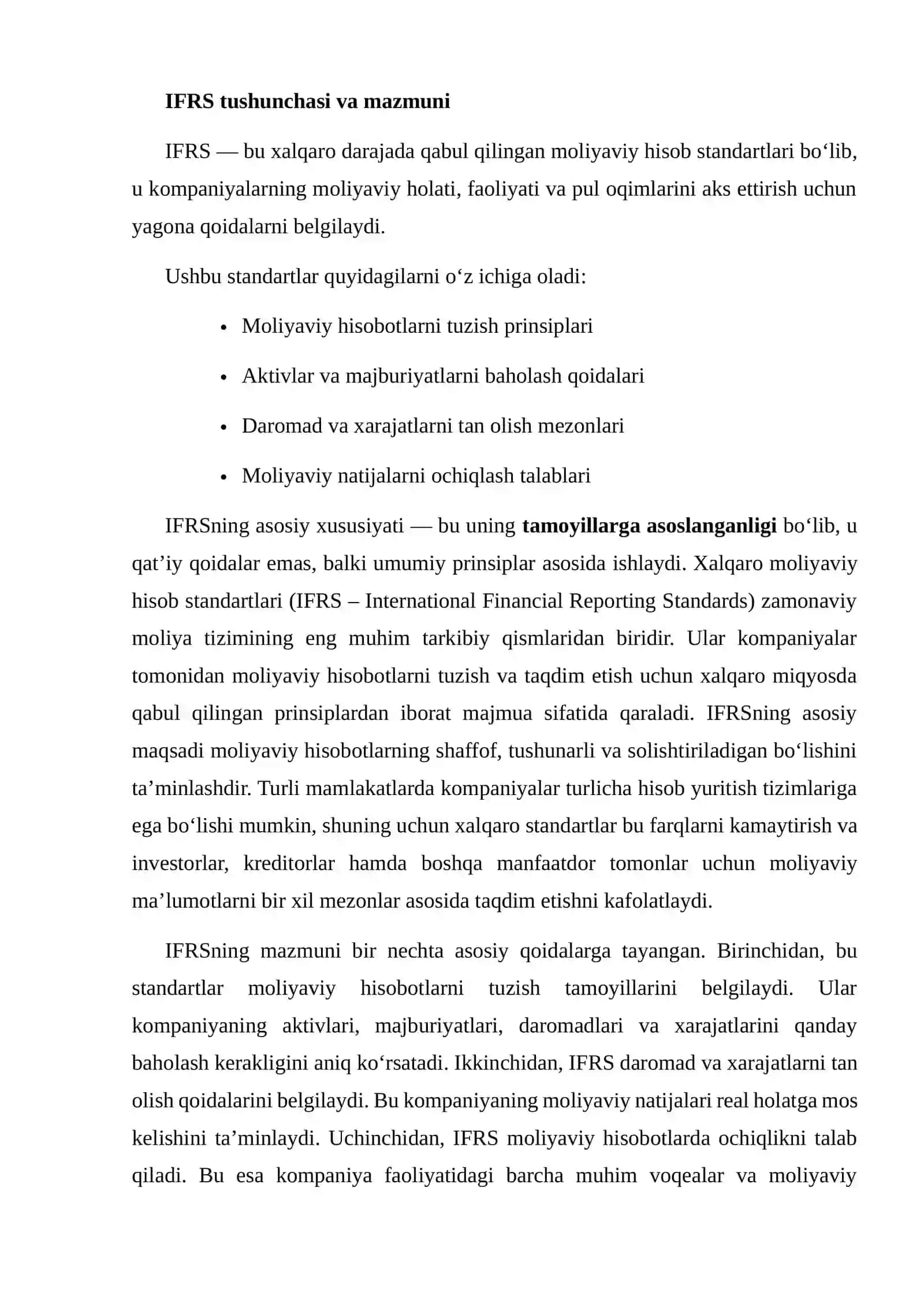 XALQARO MOLIYAVIY HISOB STANDARTLARINING (IFRS) AHAMIYATI 4