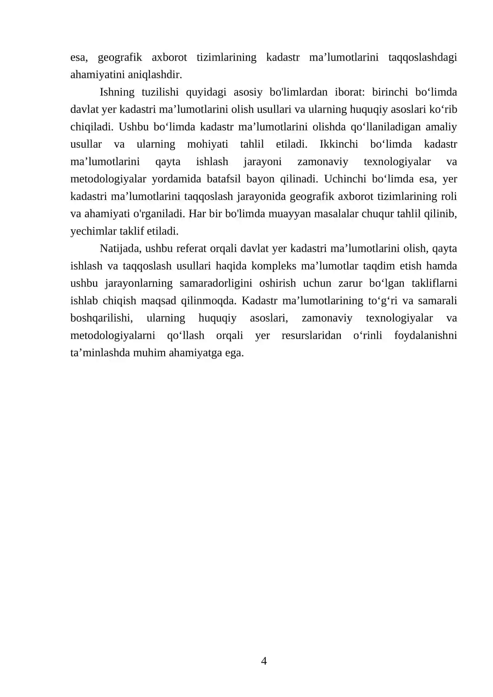 Davlat yer kadastri ma’lumotlarini olish, qayta ishlash va taqqoslash usullari Yer kadastri ma’lumotlarini olish yo‘llari 4