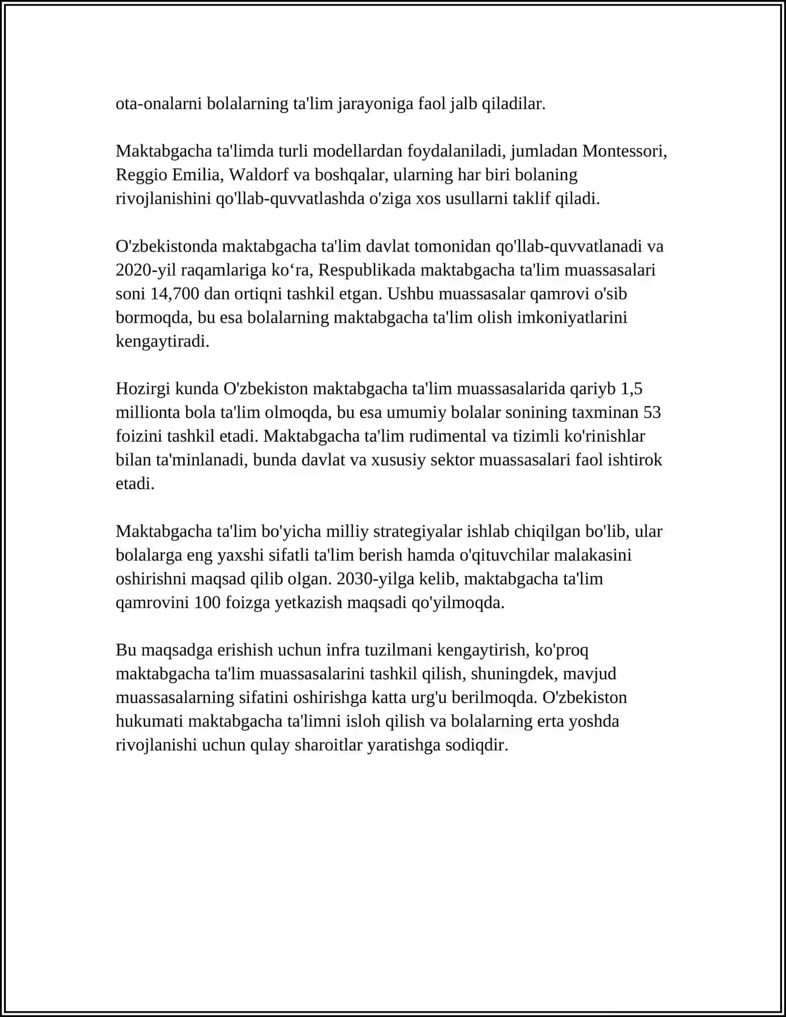 MUSTAQIL ISH Mavzu: MAKTABGACHA PEDOGOGIKANING UMUMIY ASOSLARI 4