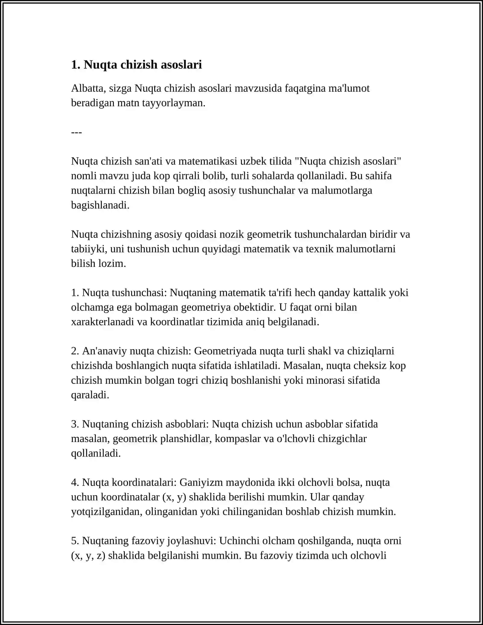AUTOCAD DA NUQTA VA KESMA CHIZISH BUYRUG‘I, HAMDA UNDAN FOYDALANISH ALGORITM 4