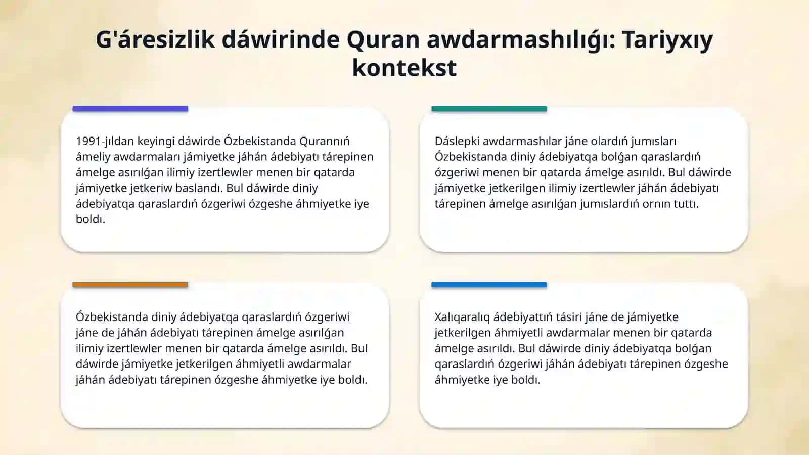 G'aresizlik jillarinda Qurannin' o'zbek tiline awdariliwi ha'm tu'sindiriliwi 4