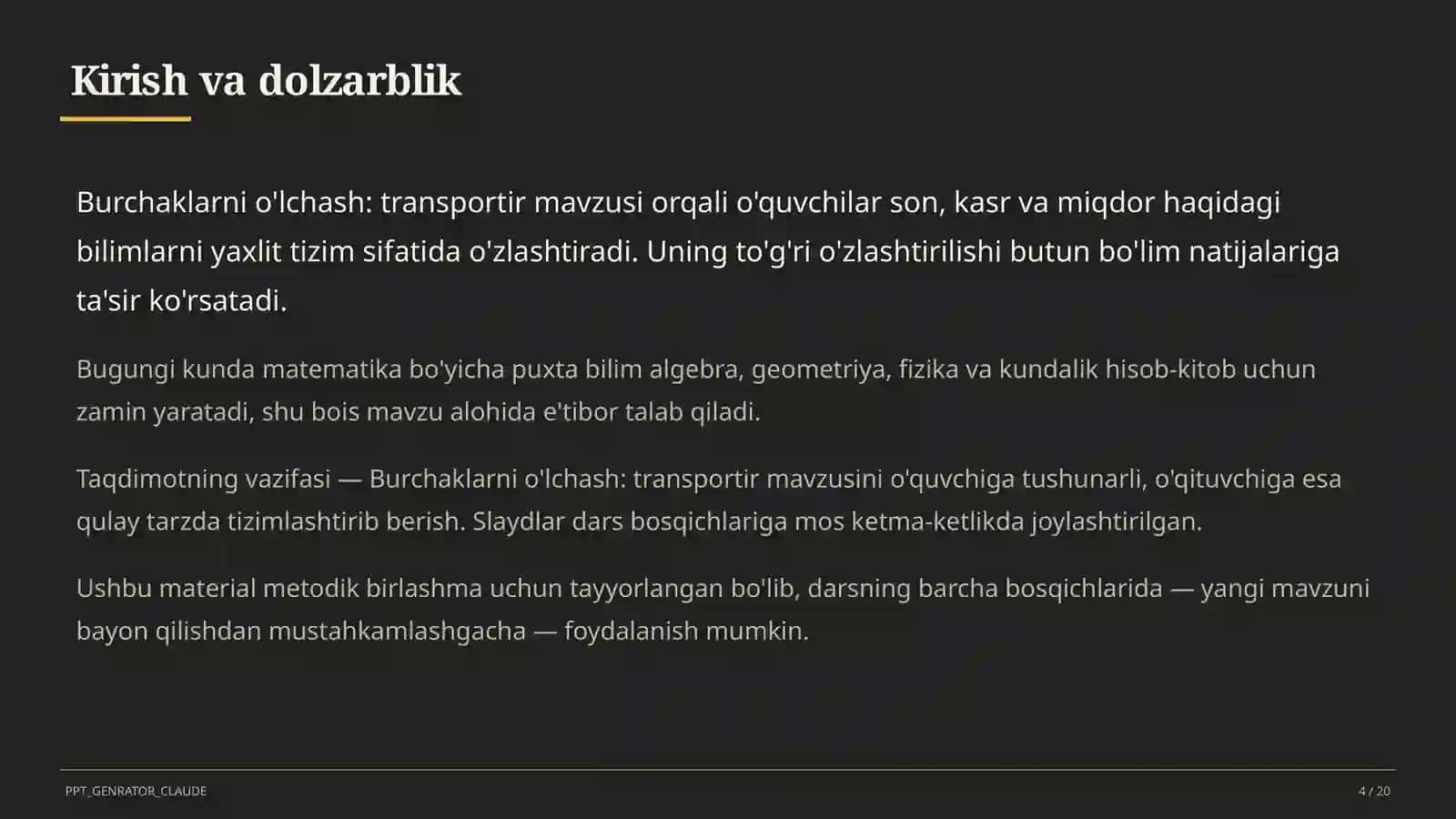 Burchaklarni o'lchash: transportir (5-sinf) 4