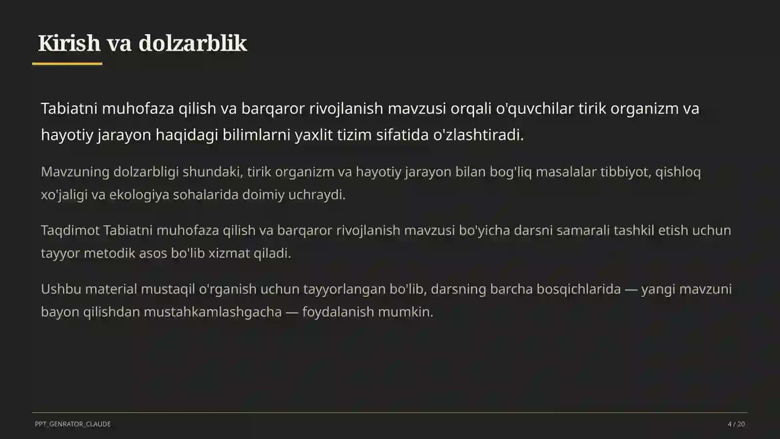 Tabiatni muhofaza qilish va barqaror rivojlanish (11-sinf) 4