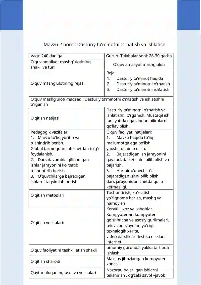 Raqamli multimedia axborotlarni qayta ishlash va yaratish texnologiyasi o'quv amaliyot o'qitish materiallar to'plami  o'qitish materiallar to'plami 4