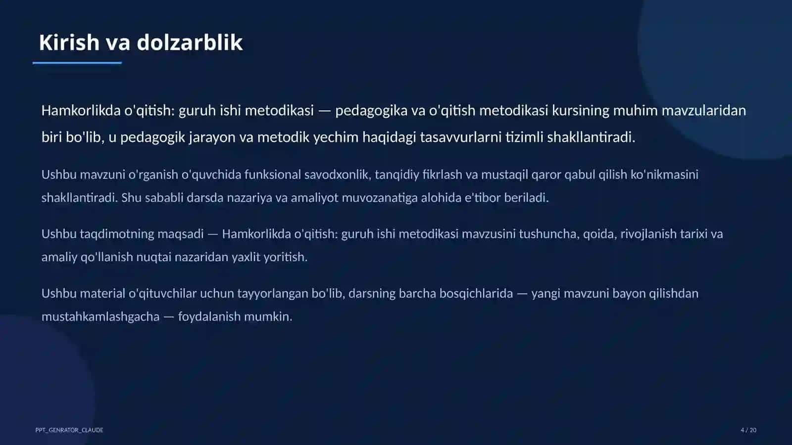 Hamkorlikda o'qitish: guruh ishi metodikasi 4