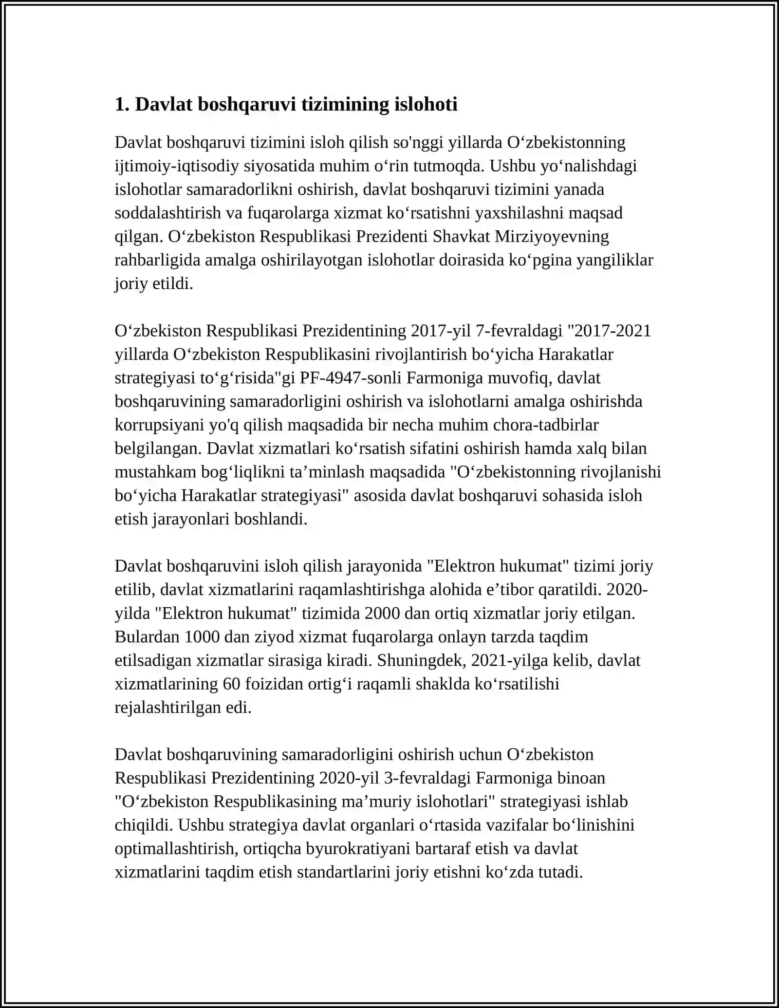 MUSTAQILLIK YILLARIDA DAVLAT BOSHQARUVI TIZIMIDA AMALGA OSHIRILGAN ISLOHATLAR 4