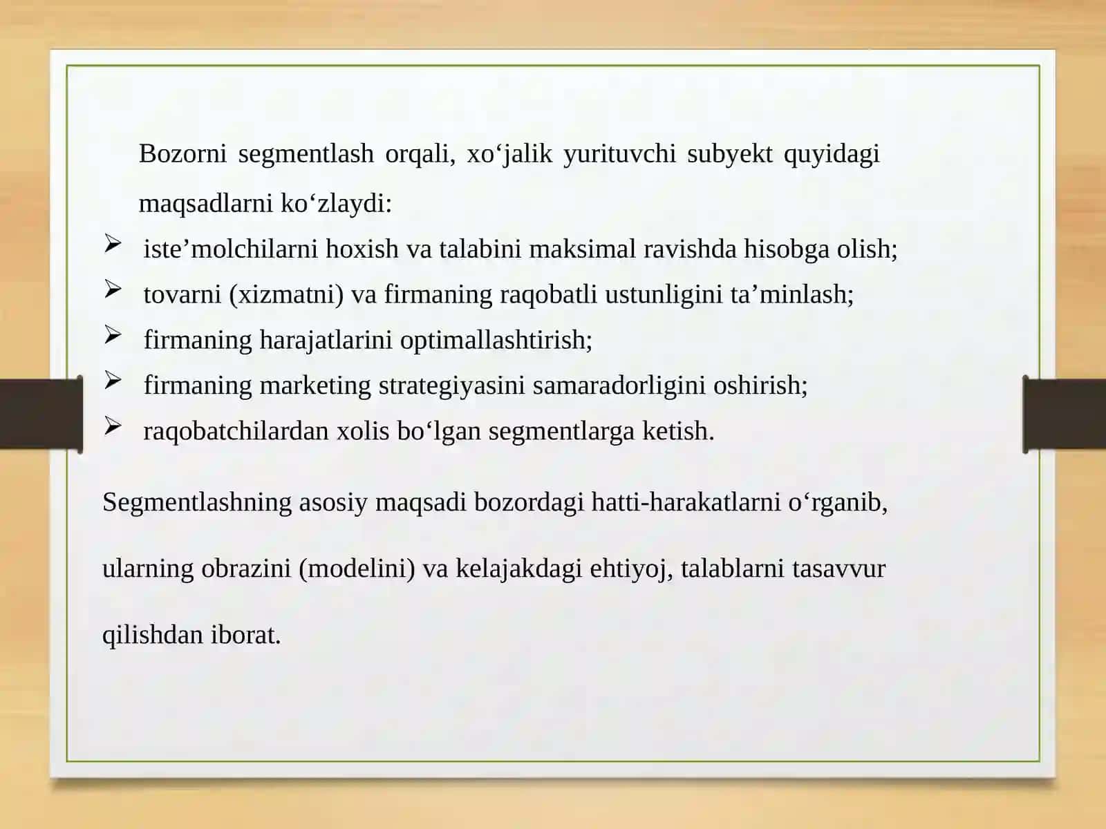 Bozor segmentatsiyasi va tovarni bozordapositsiyalashtirish 4