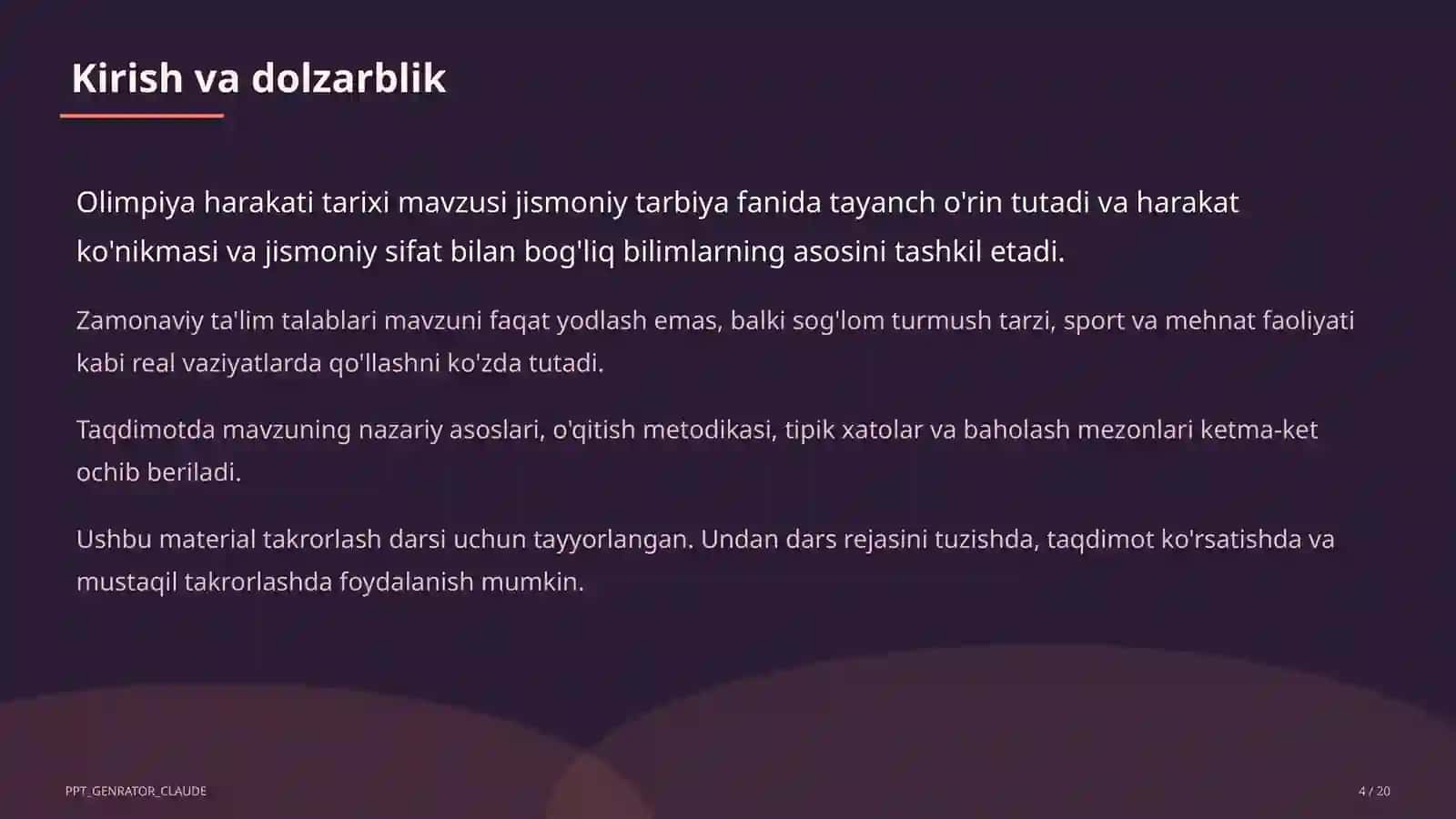 Jismoniy tarbiya (1–11) — takrorlash darsi uchun 4