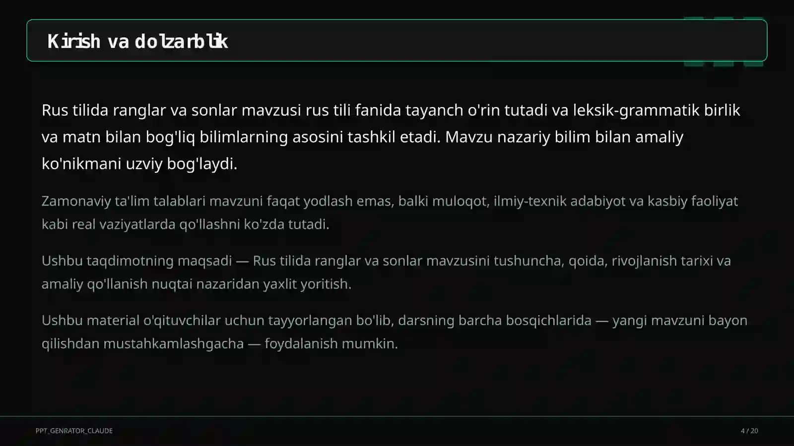Rus tilida ranglar va sonlar (2-sinf) 4