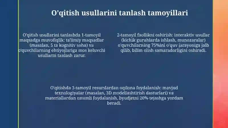 Ta'lim maqsadlarini belgilash va o'qitish metodikasi 4