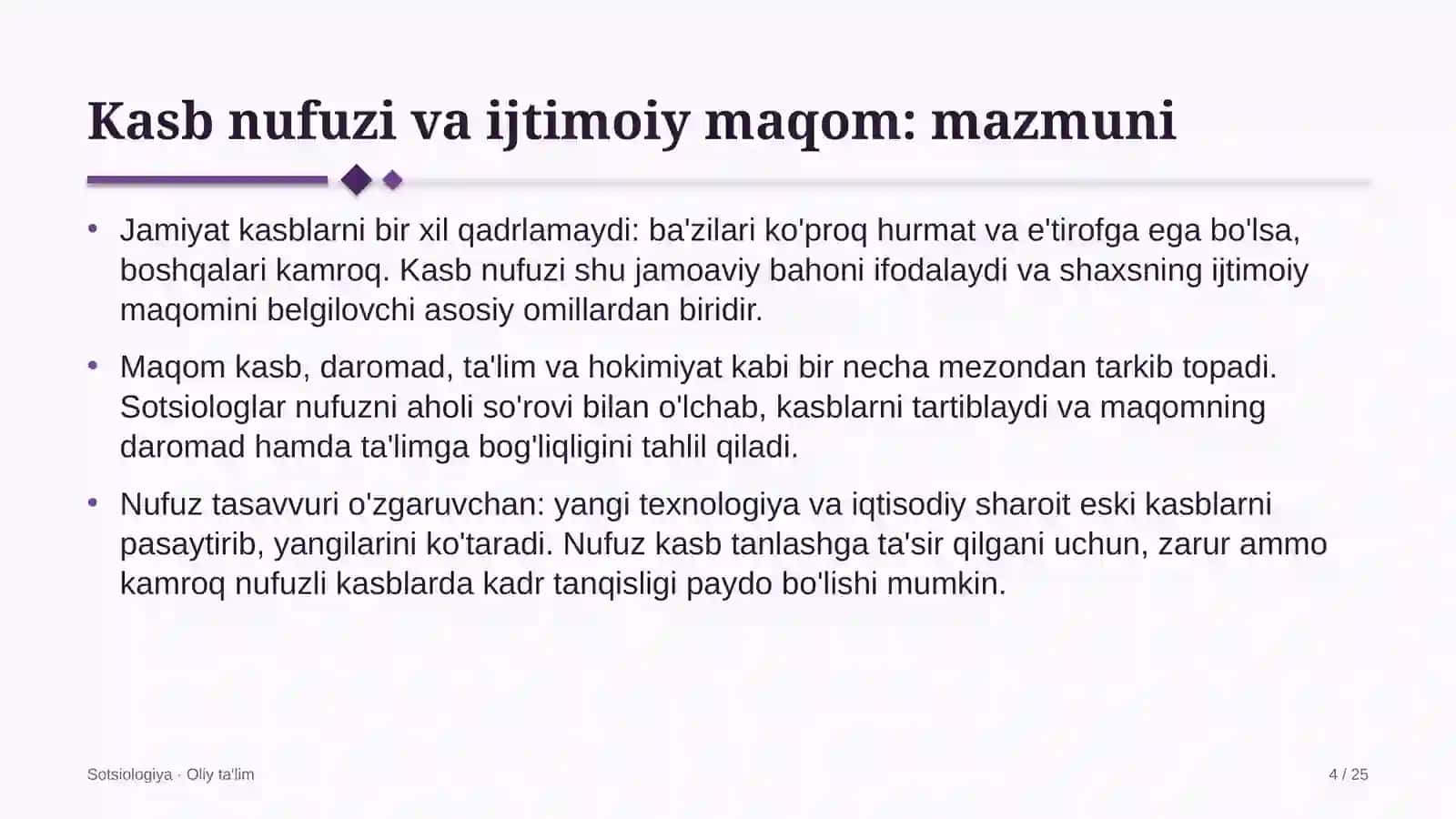 yuqori tezlikdagi temir yo'l qatnovida kasb nufuzi va ijtimoiy maqom 6136 4